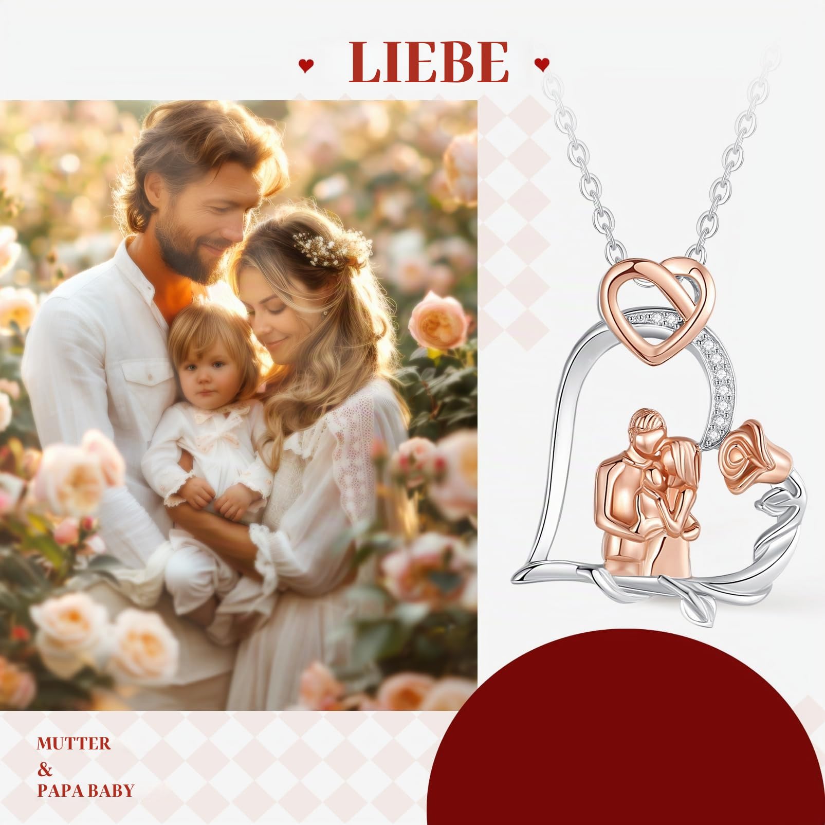 Mutter Tochter Kette für Damen 925 Sterling Silber, Mama Kind Oma Anhänger Halskette Mütterliche Liebe Schmuck, Muttertag Geschenk für Frauen Mutter Tochter Ehefrau Oma, 45cm