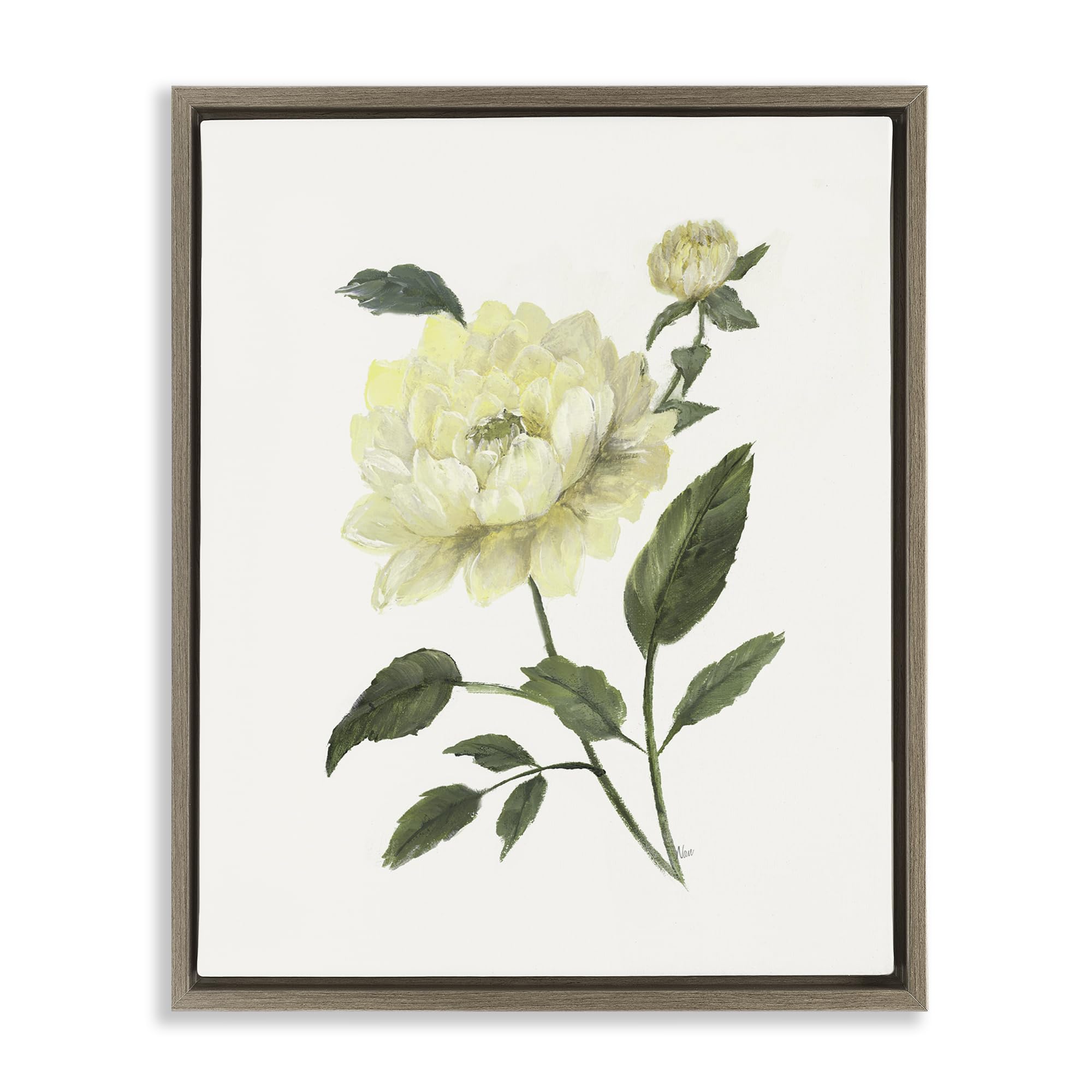 Stupell Industries Cream Garden Peony Floral 'Cream Garden Peony With Buds', Floating Frame Canvas Art, Brown, 25 X 31 Inches, Easy To Hang And Sturdy, Made In Usa, By Nan