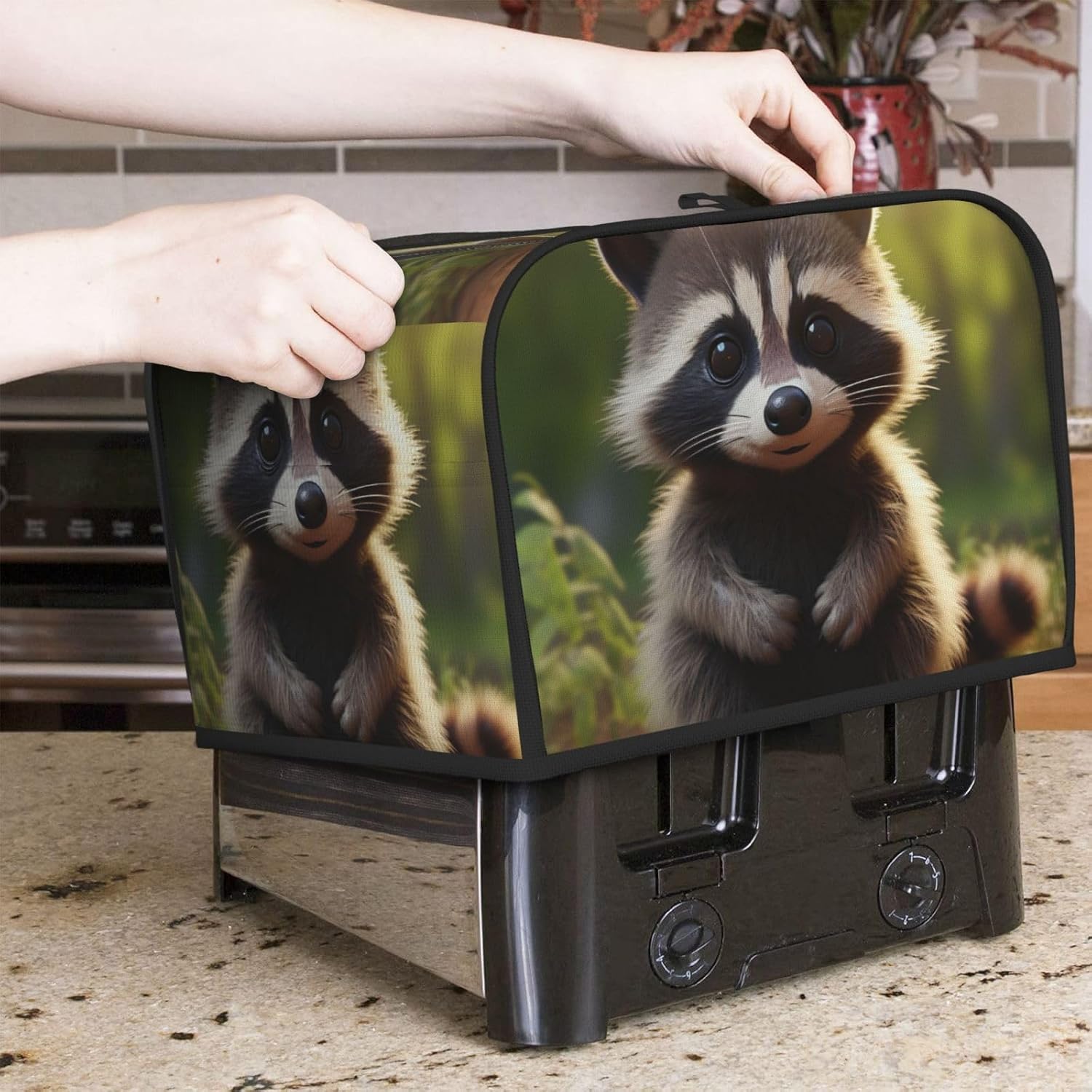 Cute Raccoon Print 4-Slice Toaster Cover Kitchen Appliance For Bread Home Protector Daily Usability image 5