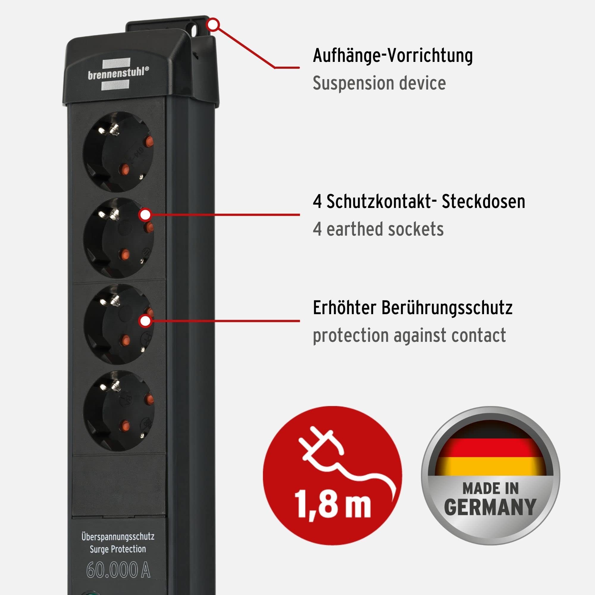 Brennenstuhl Premium-Line Steckdosenleiste 4-Fach mit Überspannungsschutz bis zu 60.000 A schwarz & Eco-Line Steckdosenleiste 6-Fach mit Überspannungsschutz anthrazit