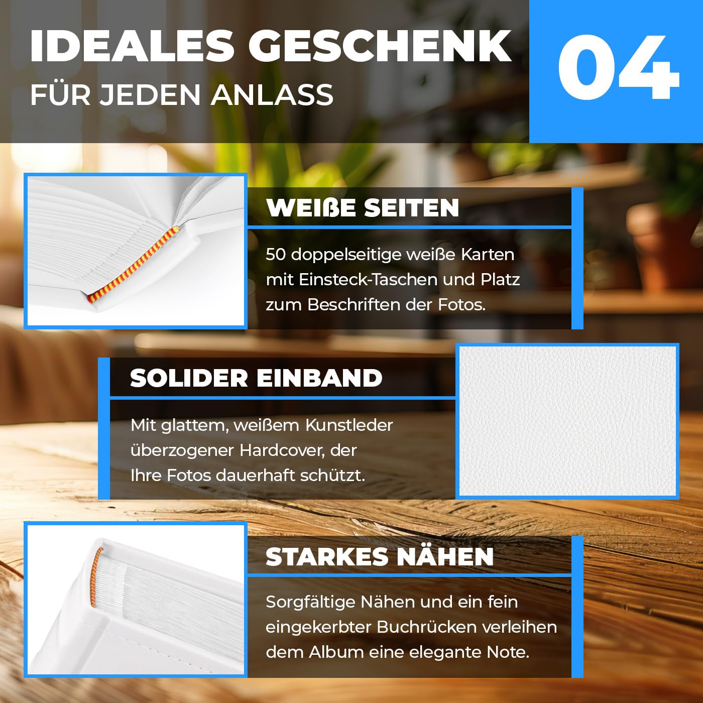 Maverton Einsteckalbum mit Aufdruck - Fotoalbum zum Einstecken für 500 Fotos 10x15 cm - 33x33cm - Weiß - Weihnachtsgeschenke für Frauen und Männer - personalisierte Geschenke zu Weihnachten
