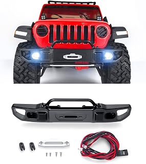 MORLORDY RC Front Bumper with LED Lights for 1/10 RC Truck Crawler Car SCX10 III AXI030007 JLU Accessories Upgrades