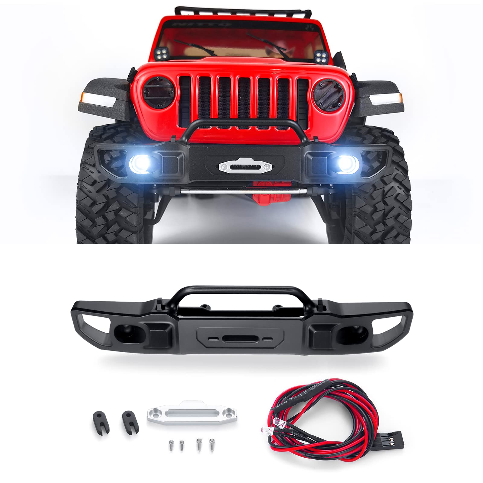 Runup Paraurti anteriore in metallo con luci a LED per Axial SCX10 III AXI03006 Gladiator AXI03007 Wrangler 1/10 RC Crawler Auto