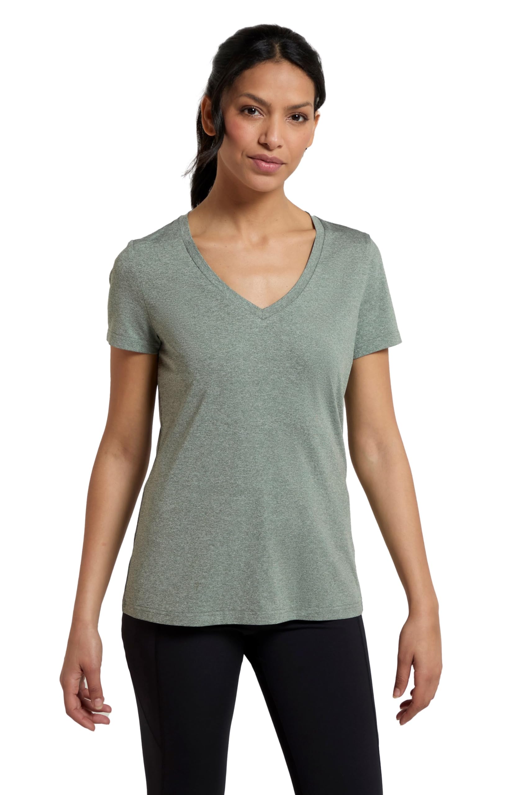 Mountain Warehouse Khaki Vitality Womens V Neck Tee - Lightweight T-Shirt, Breathable, High Wicking, Easy Care Ladies Tee Shirt - Ideal For Travelling, Gym, Outdoors Women's 20 Plus