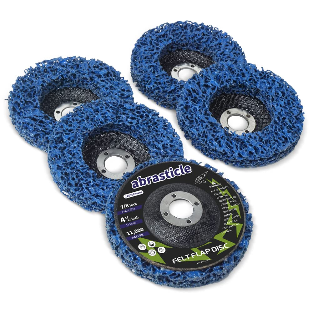 abrasticle 5 Pcs 4-1/2" Poly Strip Wheel Disc Rust Remover Wheel, 7/8" Angel Grinders Clean Tool, Strip Discs for Angle Grinder Remove Rust Paint Clean Welds Paint Grinding Wheel Blue