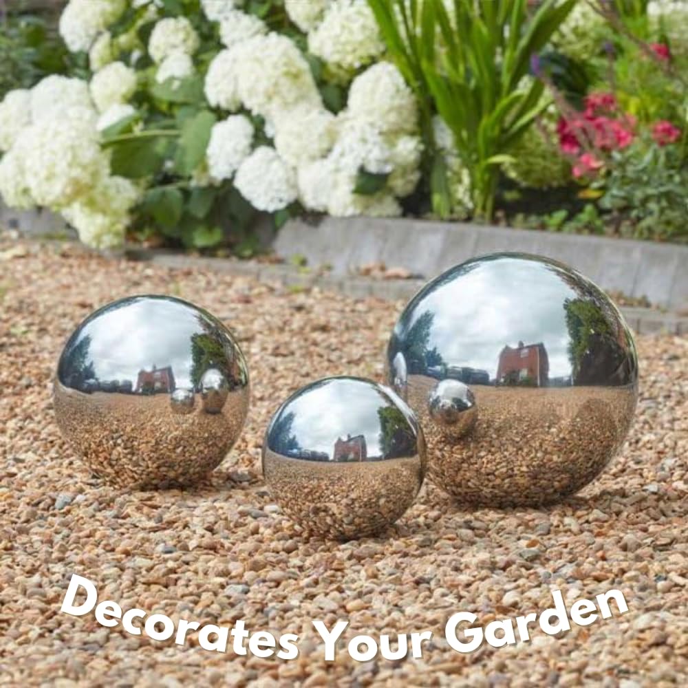Garden Mile Bola de acero inoxidable de 20 cm, bola hueca de espejo pulido plateado, esfera reflectante, bolas flotantes, adornos de jardín de acero inoxidable para decoración de jardín (20 cm)