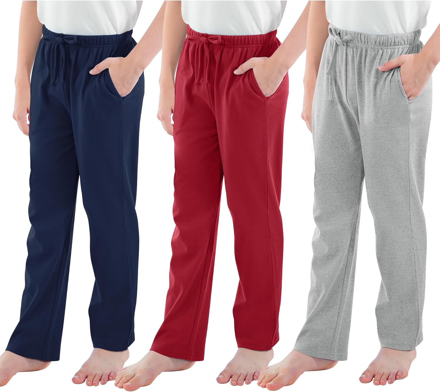 Cooraby Boys Cotton Adjustable Waist Pants Loose-Fit Pants with Pockets Casual Drawstring Sweatpants