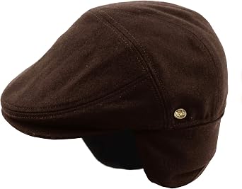 EPOCH HATS 100% Wool Herringbone Winter Ivy Cabbie Hat w/Fleece Earflaps Driving Hat M, IVE2342BROWN