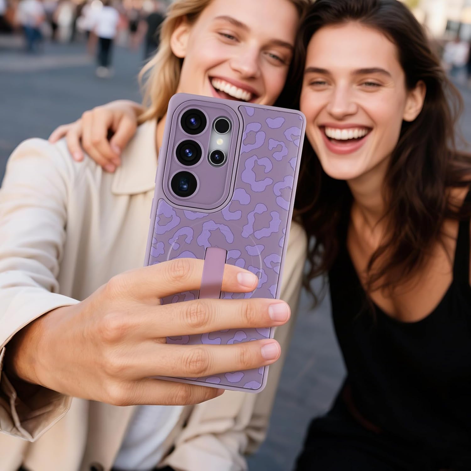 MOWIME Magnetic for Samsung Galaxy S25 Ultra Case with Finger Strap, Compatible with Magsafe, Cheetah Print Pattern Women Girls, Slim Shockproof Soft TPU Case for Galaxy S25 Ultra 6.9 Inch, Purple - Image 3