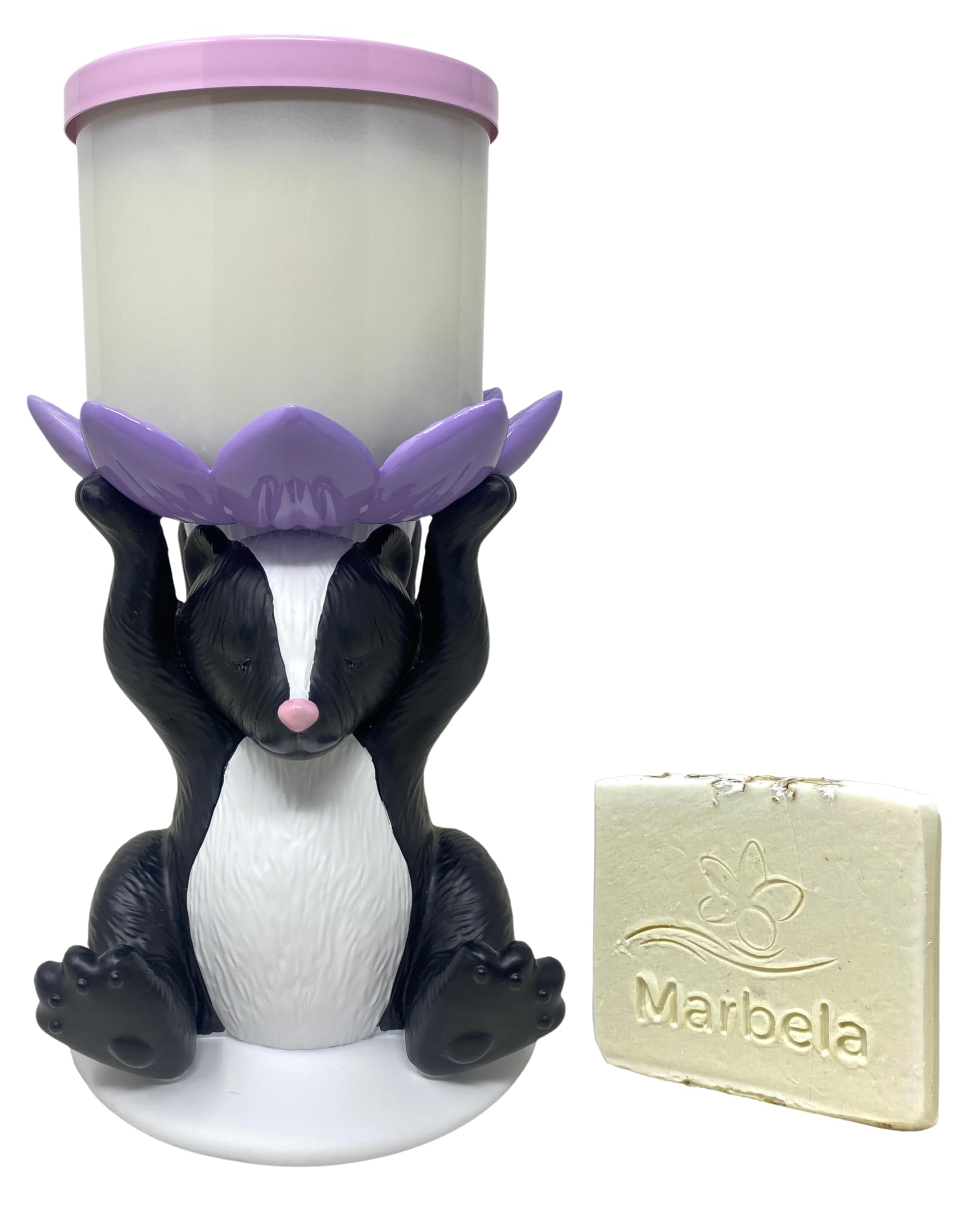Bath & Body Works Flowery Skunk Pedestal 3-Wick Candle Holder with a Natural Oats Sample Soap