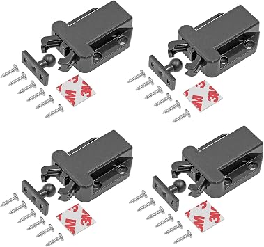 Jiozermi 4 Pack Push Latch, Rebound self-Locking Device, with Automatic pop-up Function Cabinet Lock, Prevent The Door from Sliding Cabinet latches, Hidden Lock, Black