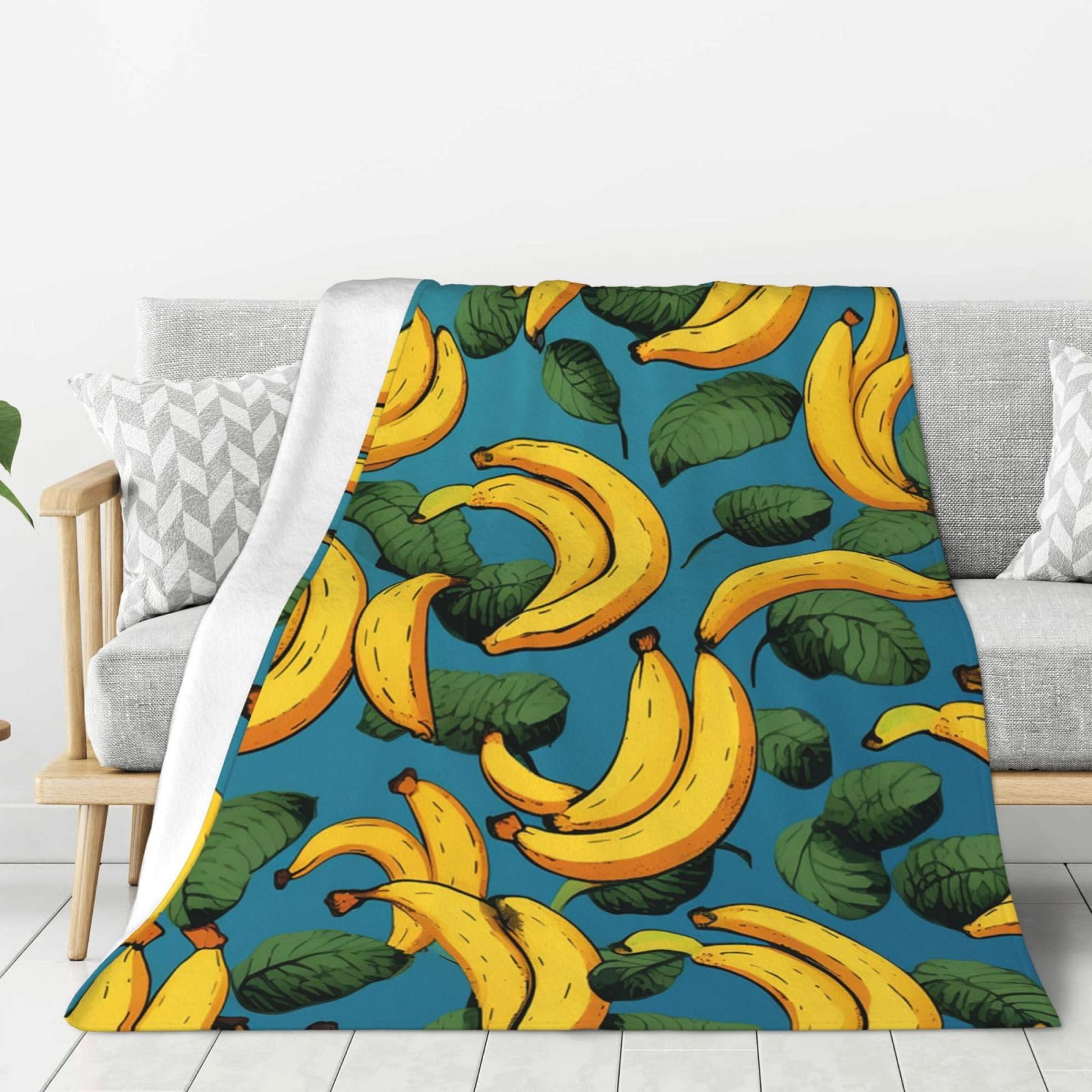Couverture en flanelle jaune banane 127x101 cm pour canapé et lit