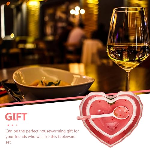 Miniatura 9 de Plato de cerámica con cuchara en forma de corazón de fresa, tazón de ensalada, tazón de postre, aperitivo, platos para sopa, cereales, nueces,