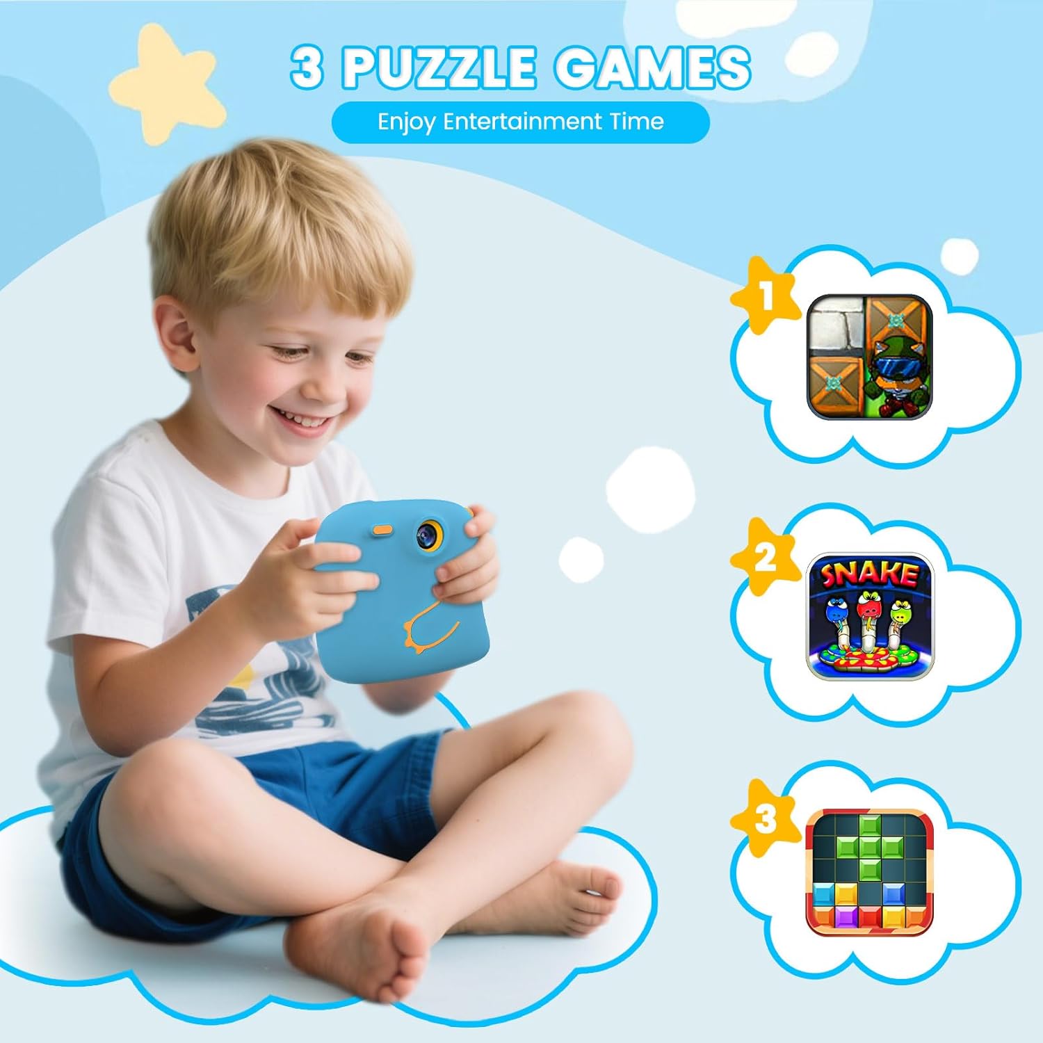 Kids Camera Instant Print,1080P HD Digital Instant Print Camera for Kids, with Print Paper & 32G Card, Holiday Birthday Gifts for Kids Age 3-12, Portable Kids Cameras Toy for Boys Girls