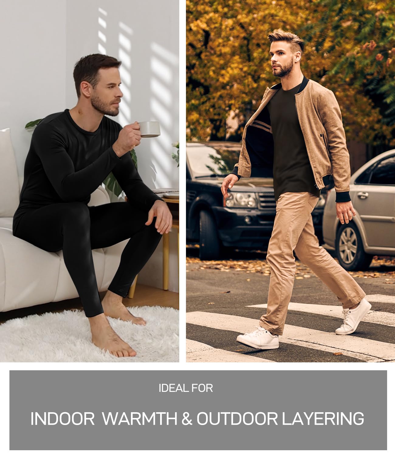 wirarpa Set Termico Uomo Foderata in Pile Leggero Maglia della Salute | Top a Maniche Lunghe e Pantaloni