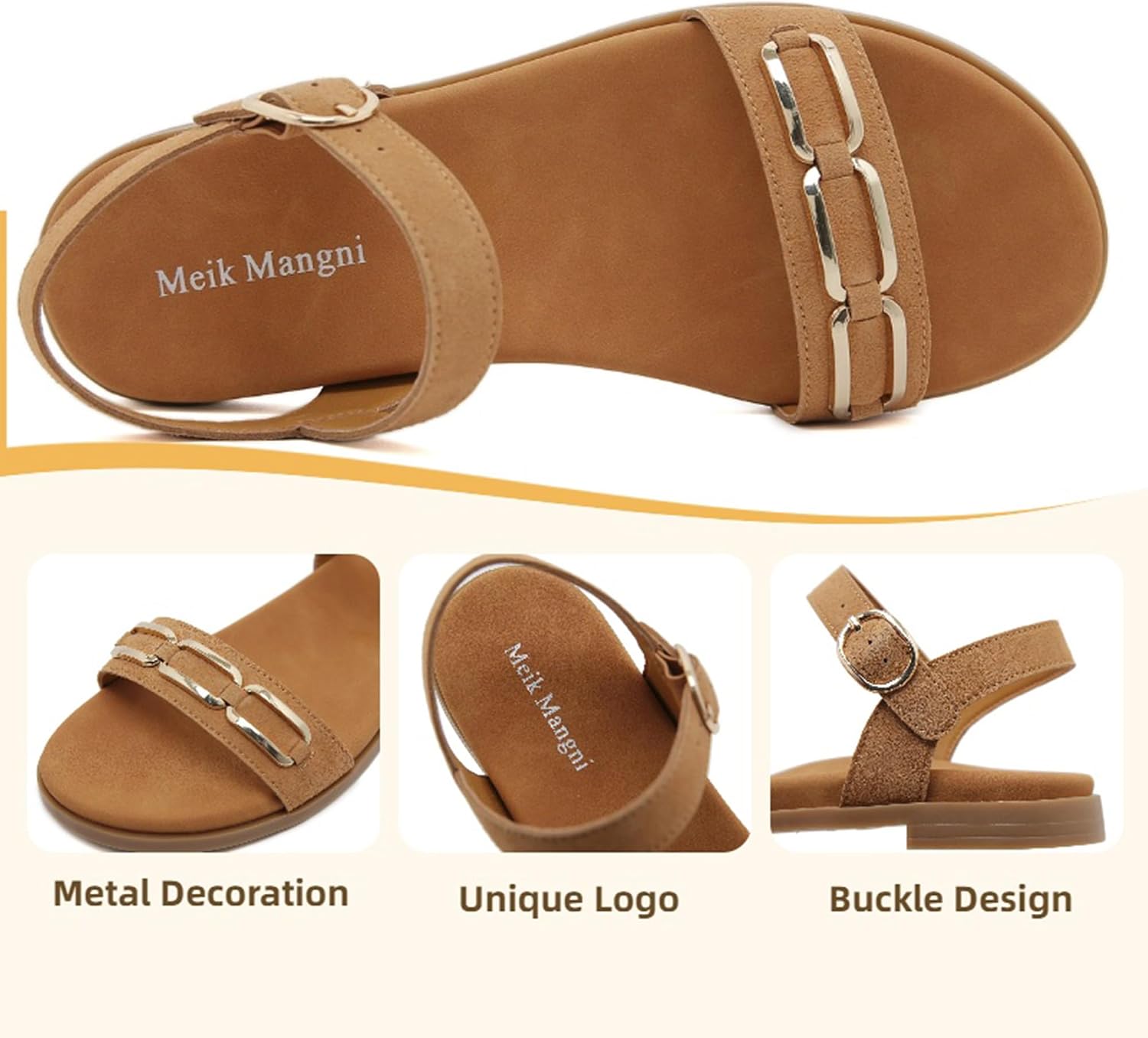 Meik Mangni Women's Summer Sandals, Comfortable Flat Sandals, Elegant Leisure Summer Shoes with Adjustable Straps, Non-Slip Outdoor Sandals, Size EU 36-42 image 5