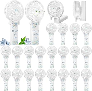 CroBlissful 36 Pcs Wedding Mini Handheld Fans for Guests Bulk 180° Foldable Battery Operated Portable Floral Fan Bulk Blue Flower Desk Fans Gifts for Wedding Favors Bridal Shower Outdoor Events