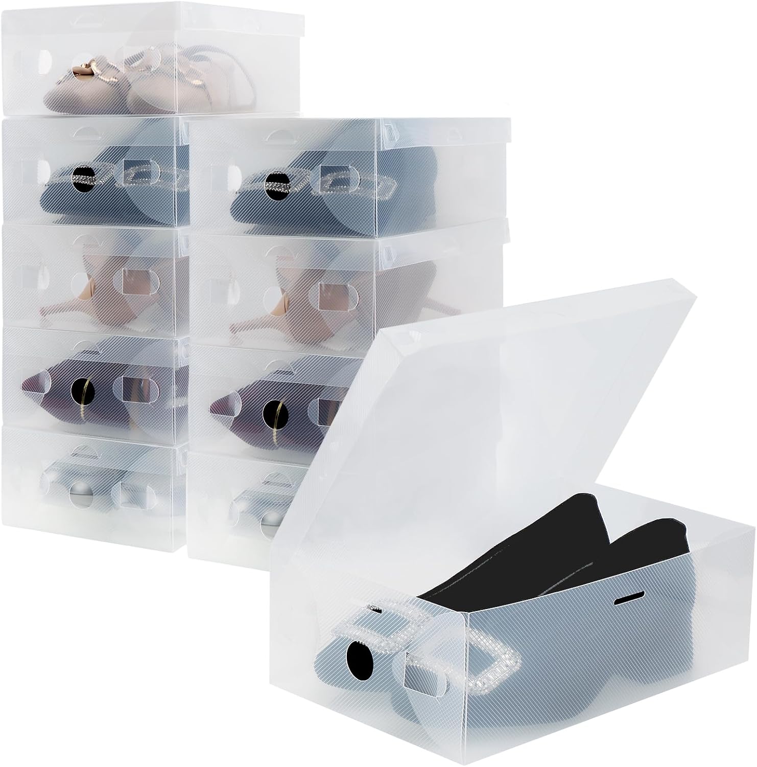 kilofly 10 Kids Women Smart Storage Containers Foldable Clear Shoe Box Set