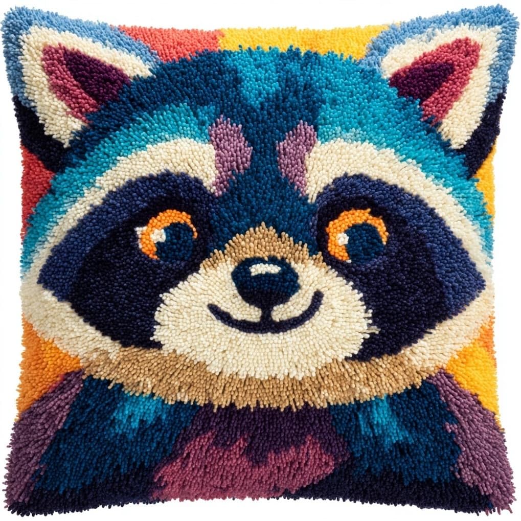 AxiangziK Creative Latch Hook Pillow Kit,Cute Raccoon