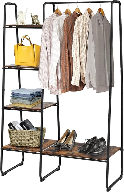 CASART Clothes Rail, 4 Tier Metal Garment Racks with Shelves, Free Standing Drying Hanger Stand Entryway Display Shelving Unit for Bedroom Living Room Laundry Room