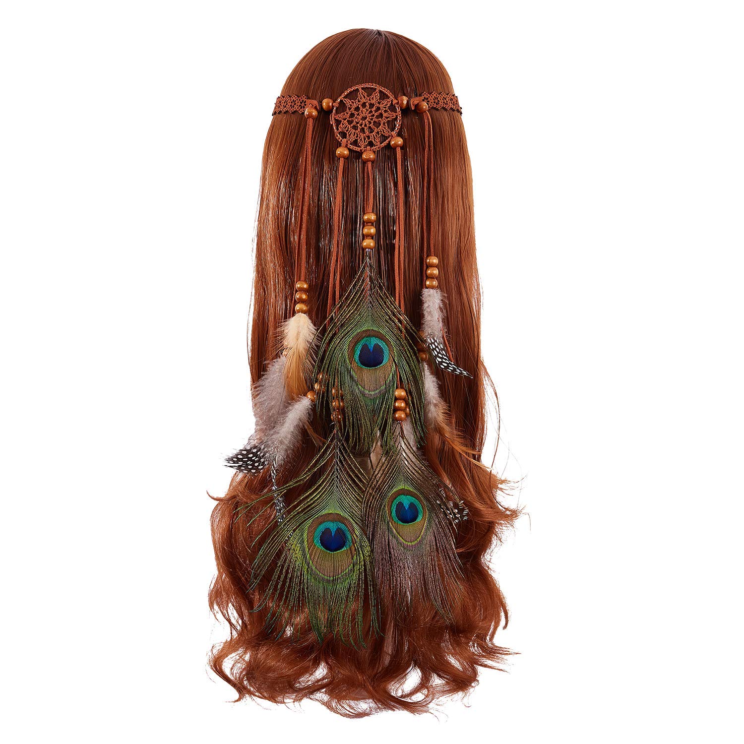 Peacock Feather Headband Bohemian – Hippie Gypsy Indian Hairband with Feather Tassel for Hair Accessories, Festival Masquerades, Vocation, Party (Brown dreamcatcher brown point feather headband)
