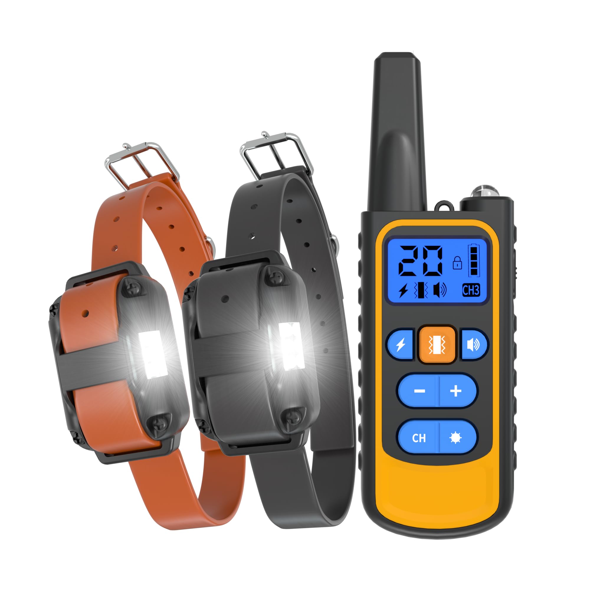 Meloive Collier de Dressage pour Deux Chiens,Collier Rechargeable avec Contrôle Manuel Portée 3000 Mètres,4 Modes d'Entraînement Choc Électrique/Sonore/Vibration/Lumière,IPX67 Résistant à l'eau