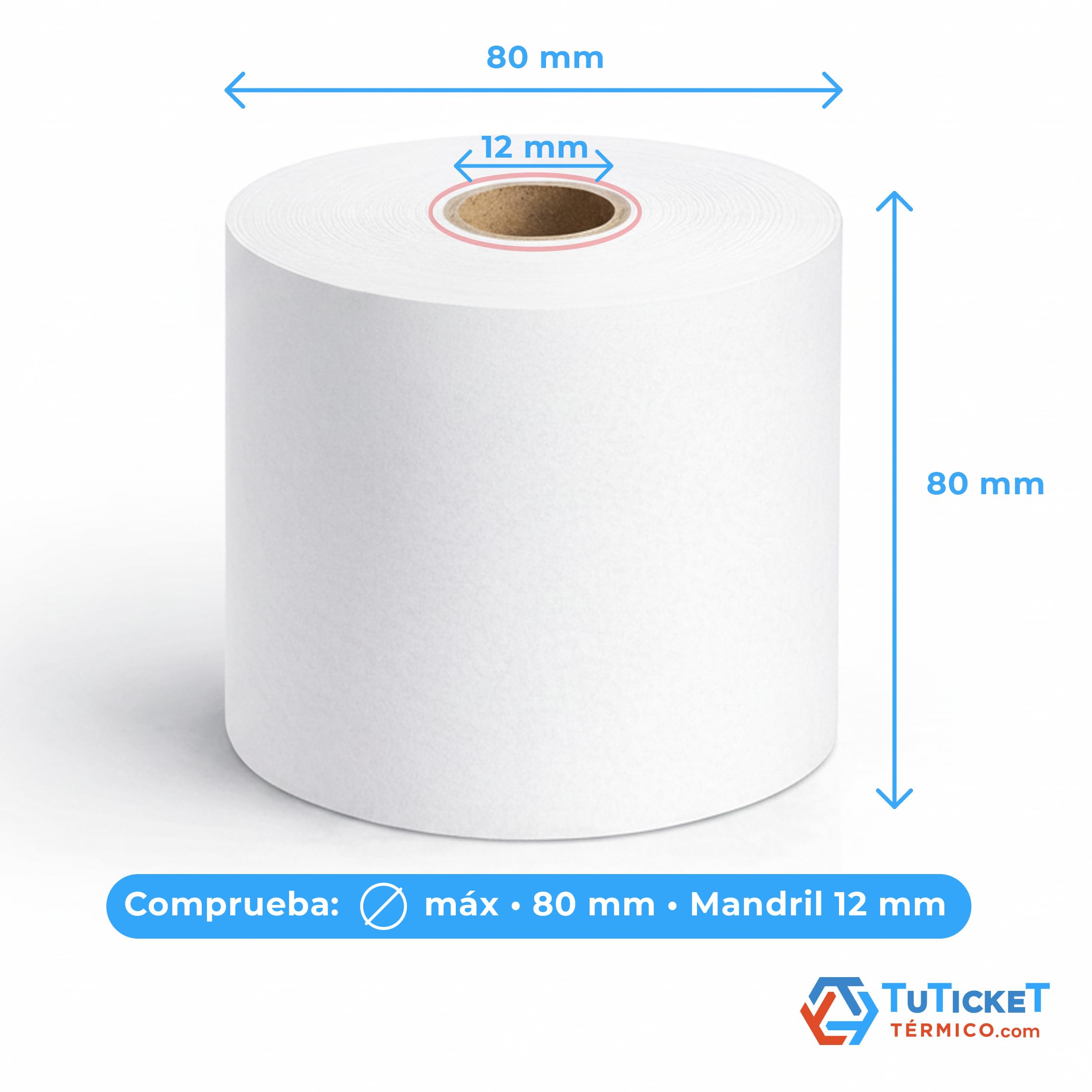 Rollo de Papel Térmico 80x80x12 mm (60 unidades, 10 más de lo habitual) para Impresora Térmica de Ticket, Caja Registradora y demás TPV. Sin Bisphenol A. PEFC. Producto C.E.