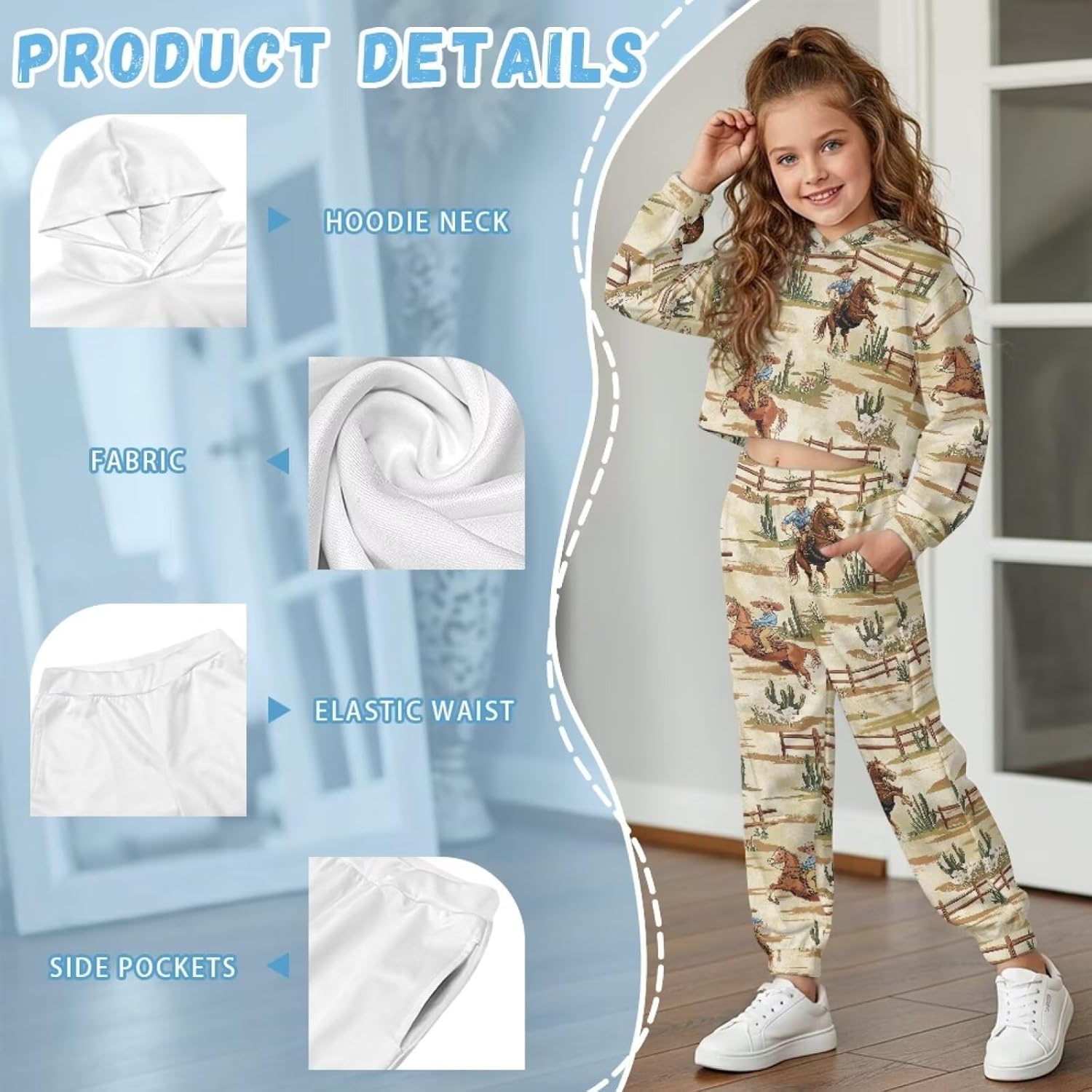 Girls 2 Pieces Sweatsuit Cropped Pullover Sweatshirt and Sweatpant for Kids Soft Lounge Set Athletic Clothing Sets