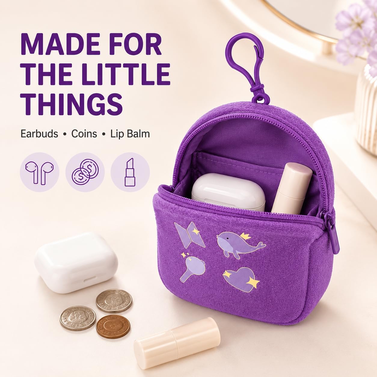 Zipper Pouch with Clip, Coin Purse