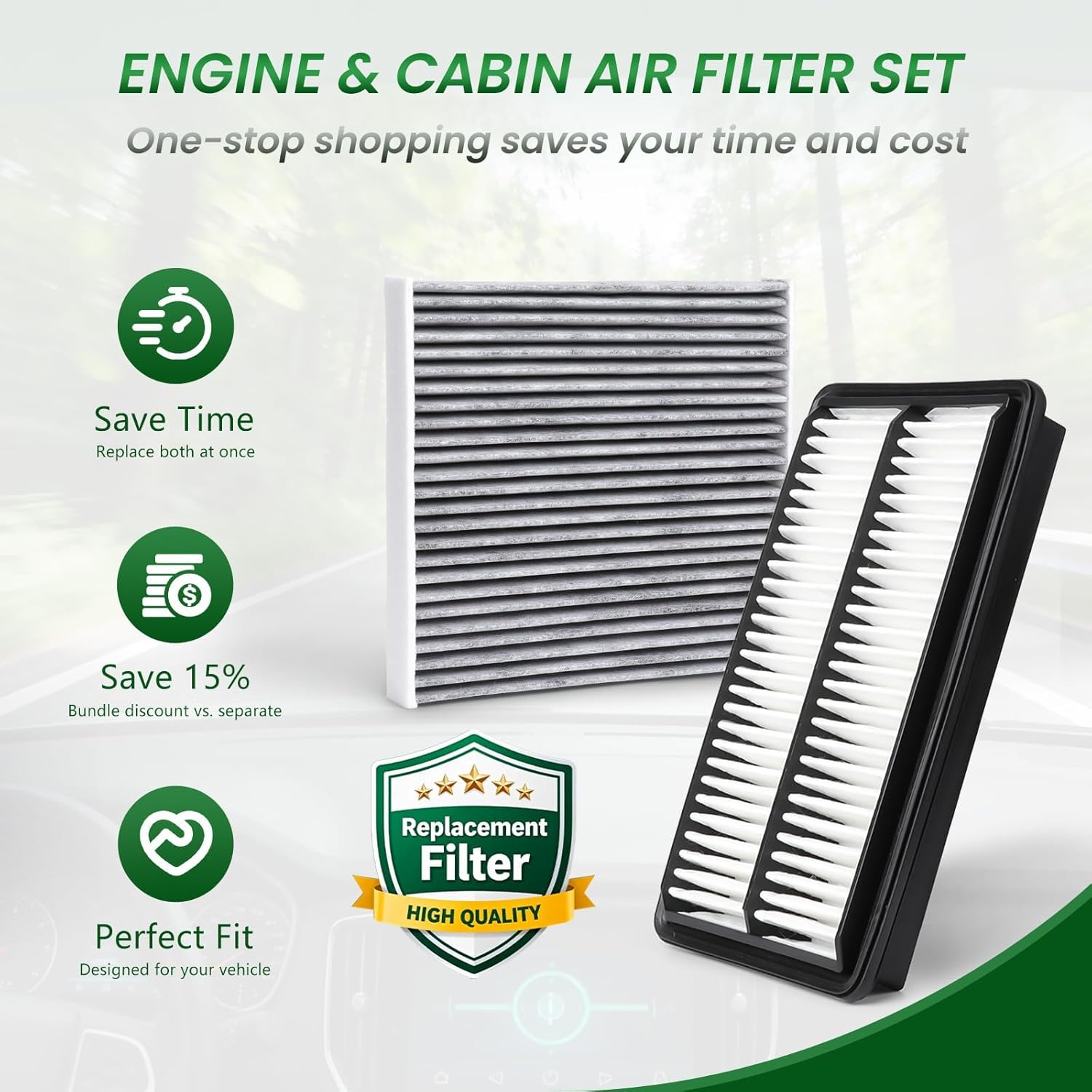 Cabin & Engine Air Filter Kit Fits 2016-2020 MDX, 2019-2025 Passport, 2016-2022 Pilot, 2017-2026 Ridgeline, Replacement for 80292-T0G-A01, 17220-5J6-A10