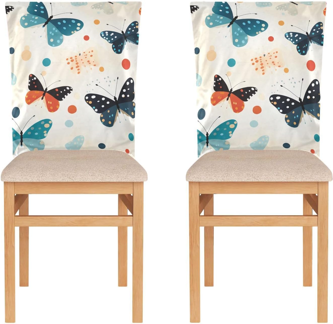 ALAZA Butterfly Polka Dots Chair Back Cover Set of 6, Washable Reusable Removable Chair Slipcovers Decorative Chair Cover for Home Kitchen Wedding Party