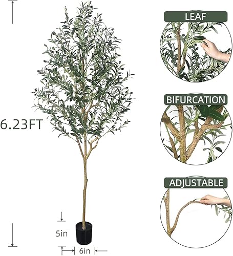 Vista 21 de Phimos Árbol de olivo artificial alto falso en maceta con maceta, grandes ramas de olivo sintético y frutas, árbol artificial para decoración