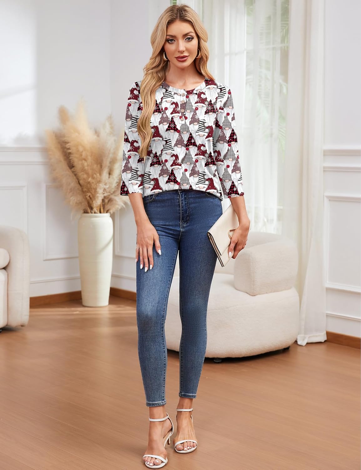 LOMON 3/4 Length Sleeve Womens Tops Dressy Casual Crewneck Pullover Tunics Summer Cute Blouses Fashion 2025 Tees Shirts - Image 6