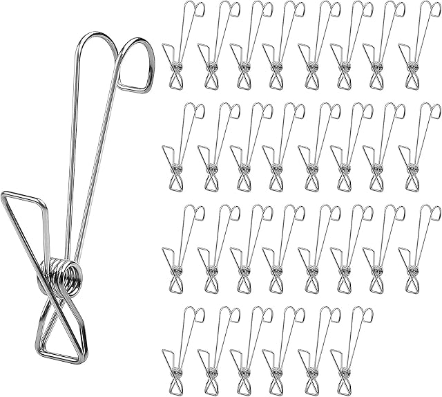 Clothes Pegs Laundry Clips 30 Pcs Metal Hegs Pegs With Hooks Food Bag Clips Christmas Card Pegs Sock Underwear Peg Hanger Stainless Steel Pegs