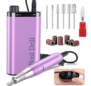 Professional Rechargeable Nail Drill 35000 RPM, Electric Nail File for Shaping, Removing & Polishing Gel Nails, Lightweight & Easy to Use, Ideal for Home & Salon Manicure PedicurePurple