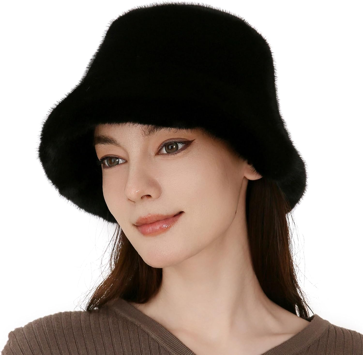 Dikoaina Womens Faux Fur Bucket Hat Winter Warm Fisherman Hat for Women, Soft and Cozy Winter Hat for Trips