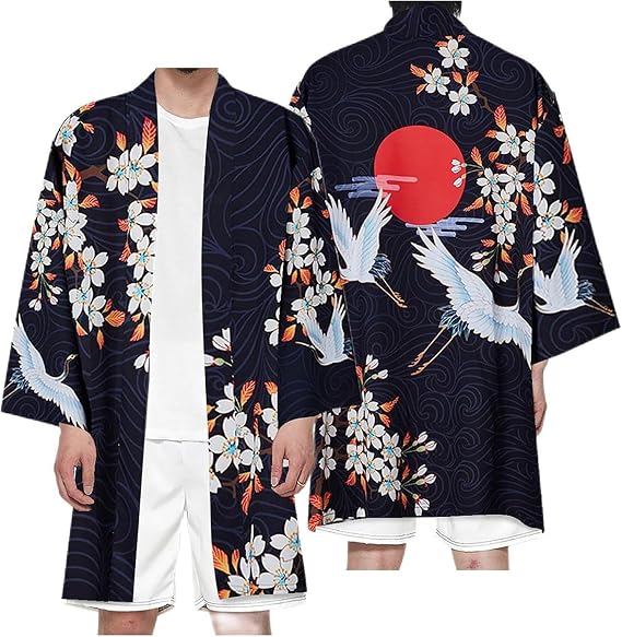 HZCX FASHION Mens Kimono Cardigan With Belt Jacket Robe