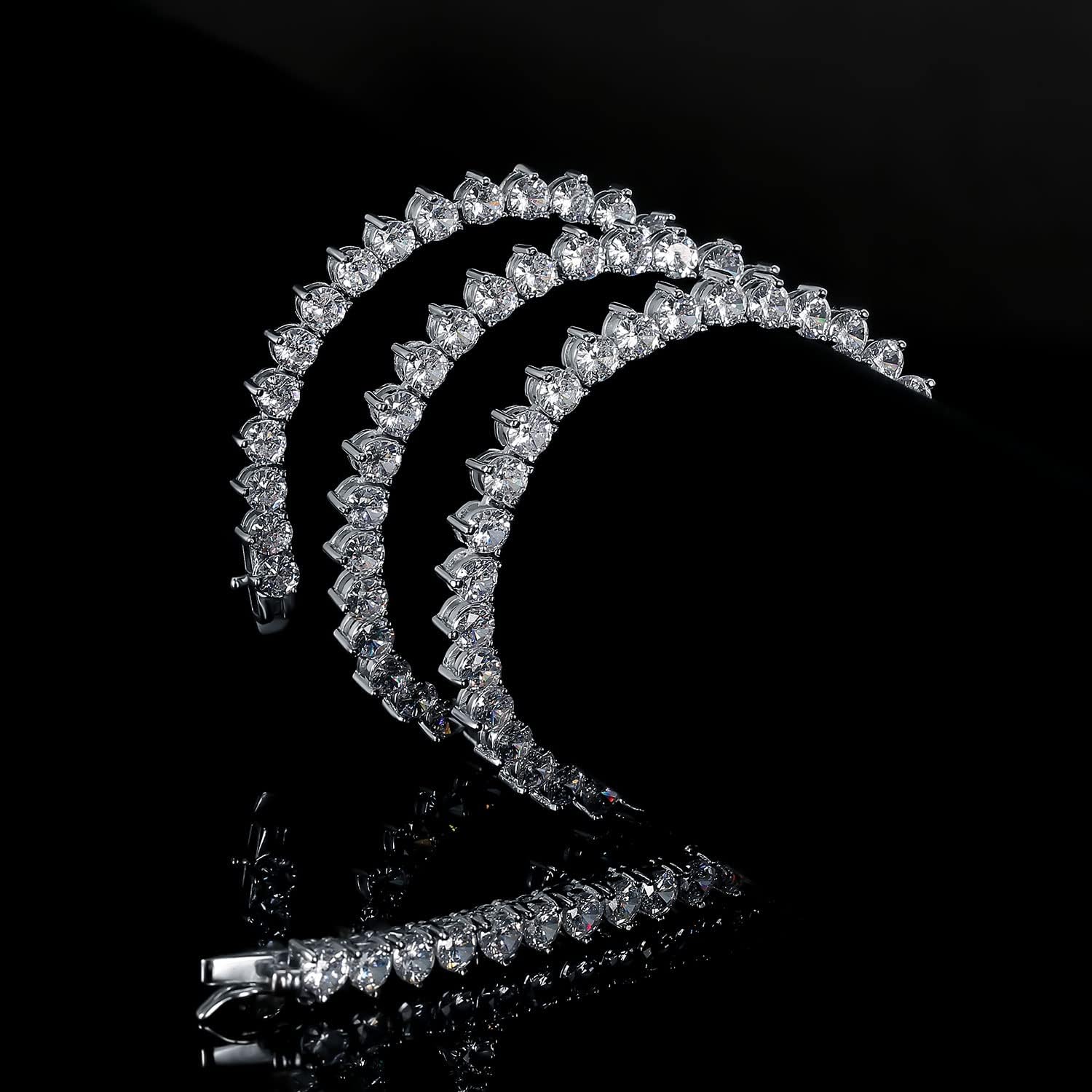 Tennis Necklace for Women Men 3 Prong 18K White Gold Plated 5A 4.0mm Round Cubic Zirconia Cut Faux Diamond Tennis Chain