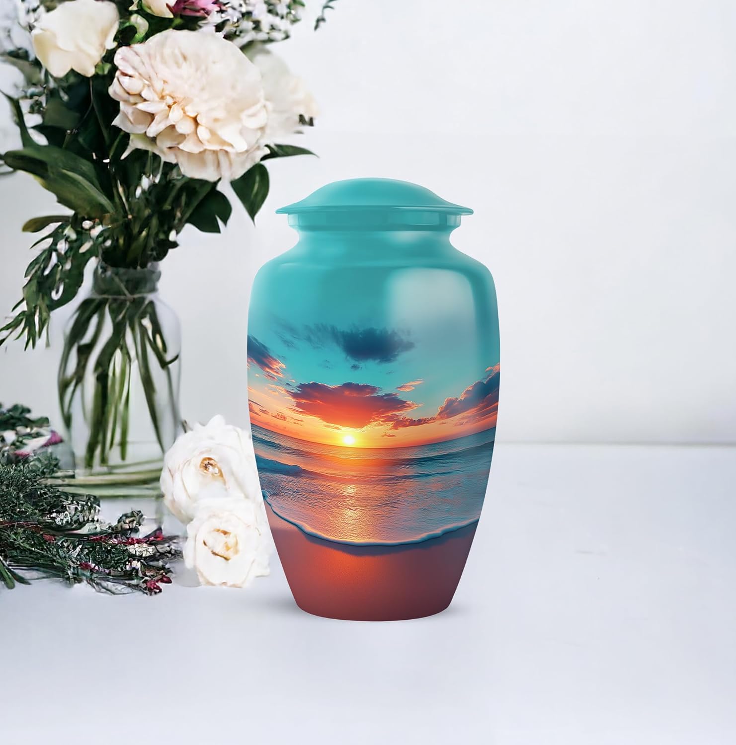 Beach Sunset Urns for Human Ashes Adult Female, Urn for Ashes Adult Male, Funeral Cremation Urns for Human Ashes, Burial Urn, Size 10 Inch