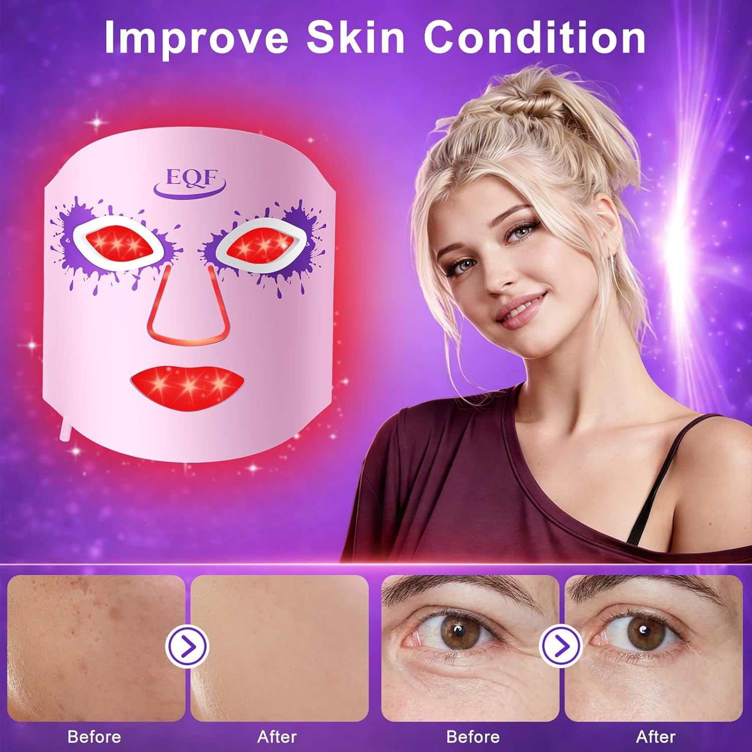 Led Face Mask Light Therapy, 7-1 Colors LED Light Therapy Mask for Face, Red (630nm) & Near Infrared (830nm) Photon Skin Care, Rechargeable LED Mask for Wrinkles at Home (Pink)
