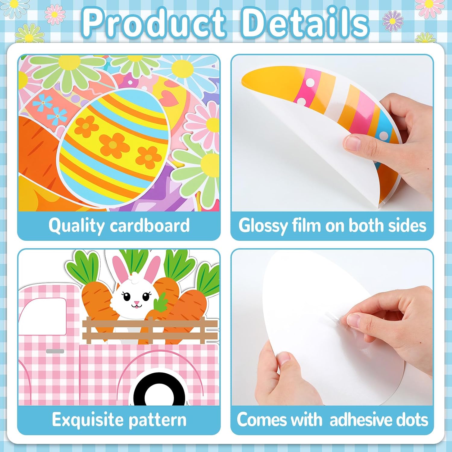 ZOiiWA 104 Pcs Easter Classroom Bulletin Board Decoration Happy Easter Bulletin Board Set Easter Truck Bulletin Board Set Easter Bunny and Eggs Cutouts for School Blackboard Nursery Home Wall Decor