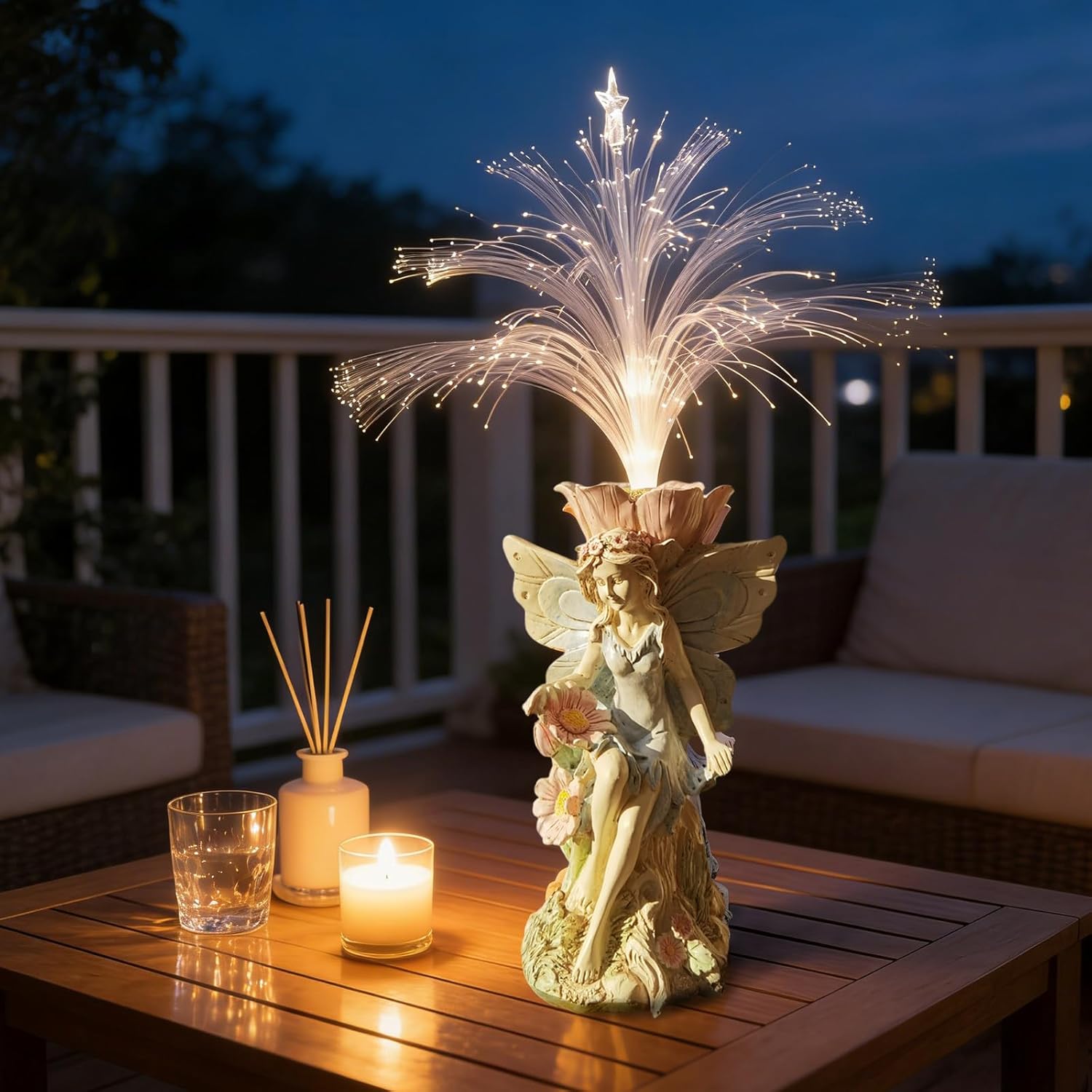 Fairy Garden Decor Statue - 17 inch Solar Flower Fairy Garden Statues With Colour Changing Fiber Optic Lights Outdoor Statues for Yard Patio Balcony, fairies Figurines Gifts for Mom Grandma Women.