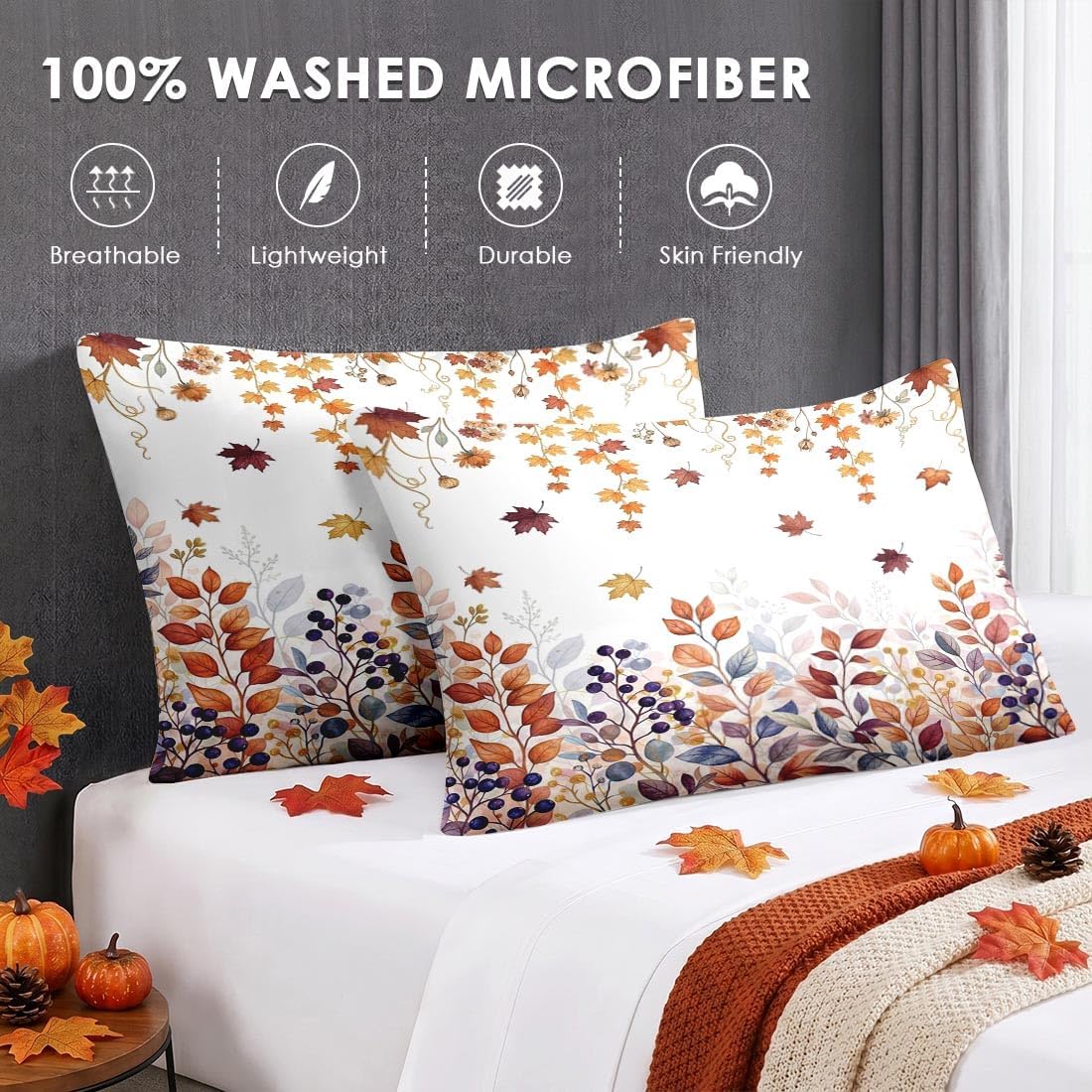 WeCozy 7 Pcs King Size Fall Comforter Set, Autumn Leaves Nature Bedding