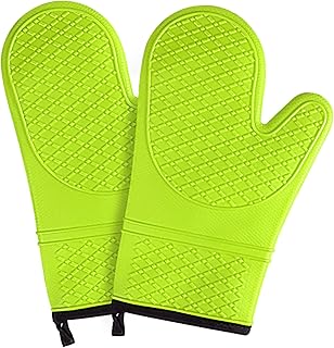 Yvnicll Silicone Oven Mitts, Kitchen Oven Glove,Non-Slip Kitchen Cooking Oven Mitts with Quilted Liner, High Heat Resistan...
