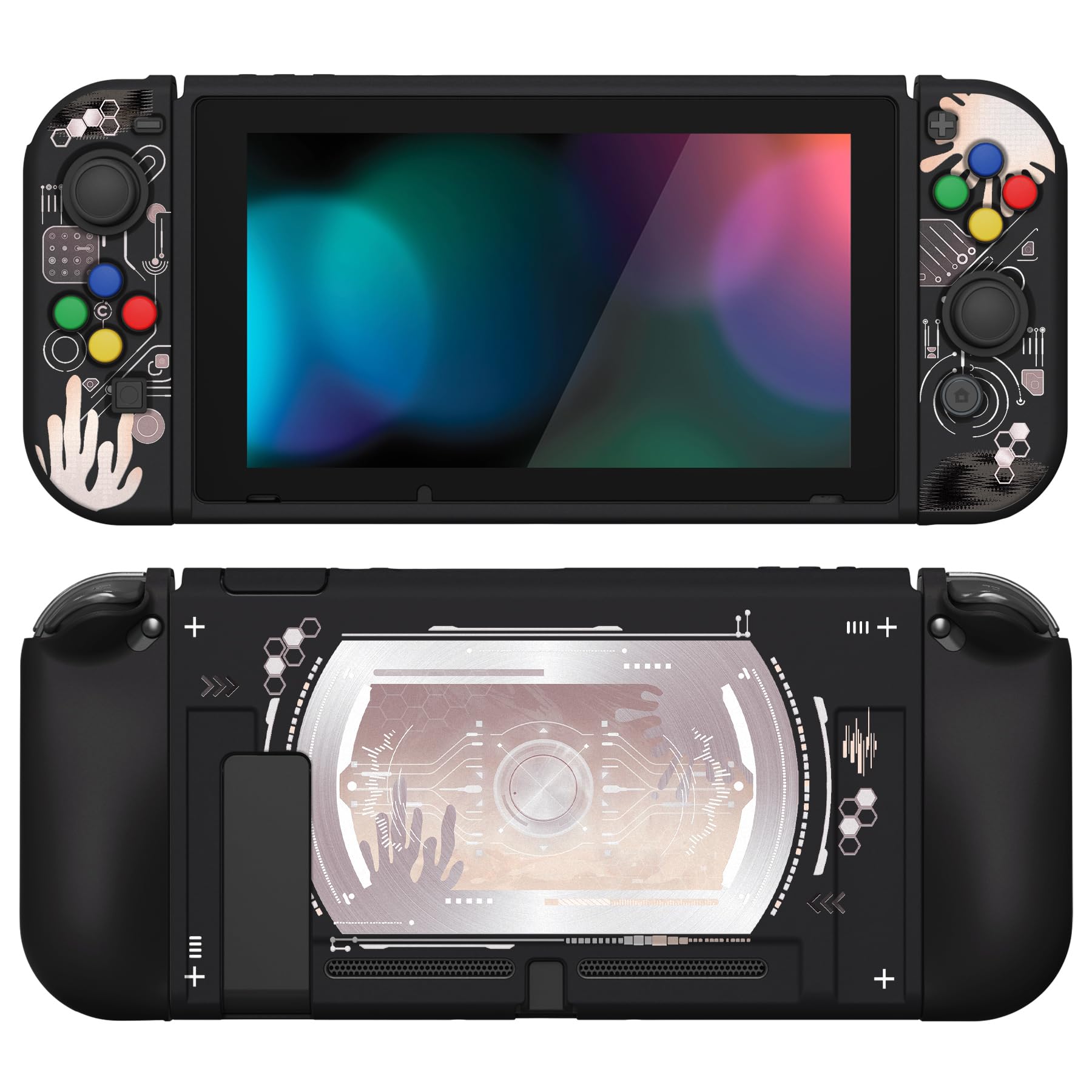 PlayVital ZealProtect - Custodia protettiva morbida per Nintendo Switch, protezione flessibile per interruttore, con protezione per lo schermo in vetro temperato, impugnature per pollice e tappi per