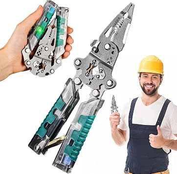2025 New Tuvilo Electrical Pliers,Pliers with Screwdriver & Wire Stripper Folding Design, Cr-V Steel, Cuts, Strips, Crimps, Voltage Test, Portable Hand Tool for Home, Auto, and DIY Repair