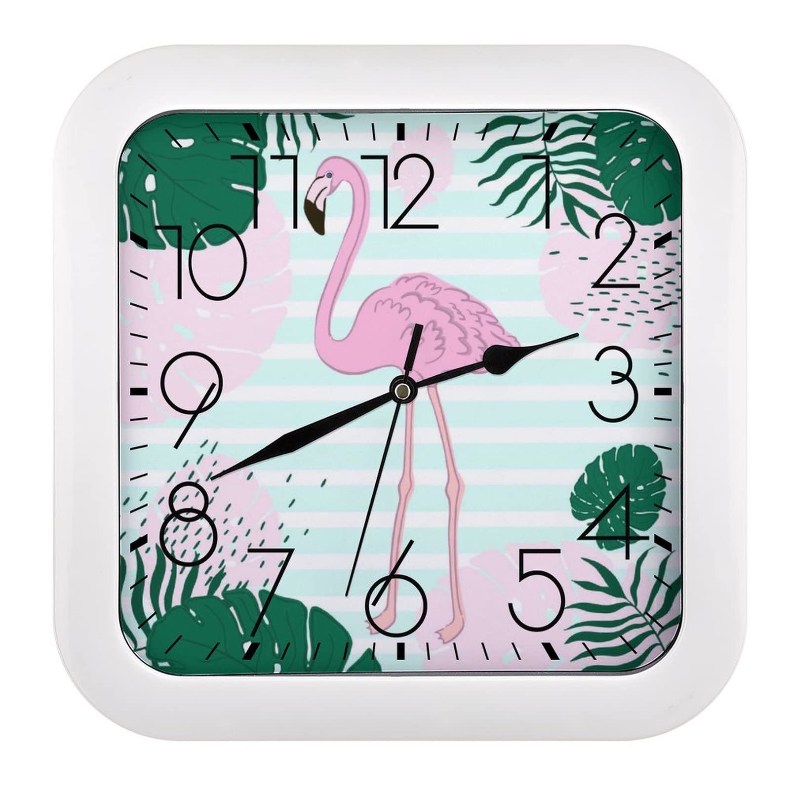 Horloge murale flamant rose 26x26cm carrée à grands chiffres pour salon