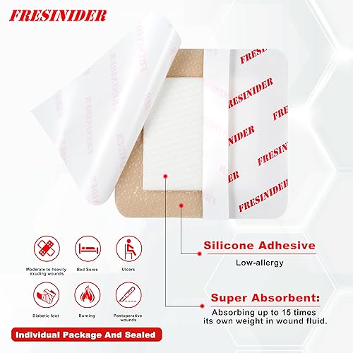 Miniatura 3 de Apósito de espuma de silicona con borde adhesivo, vendaje para heridas, almohadilla de espuma de silicona, paquete de 5, vendajes impermeables