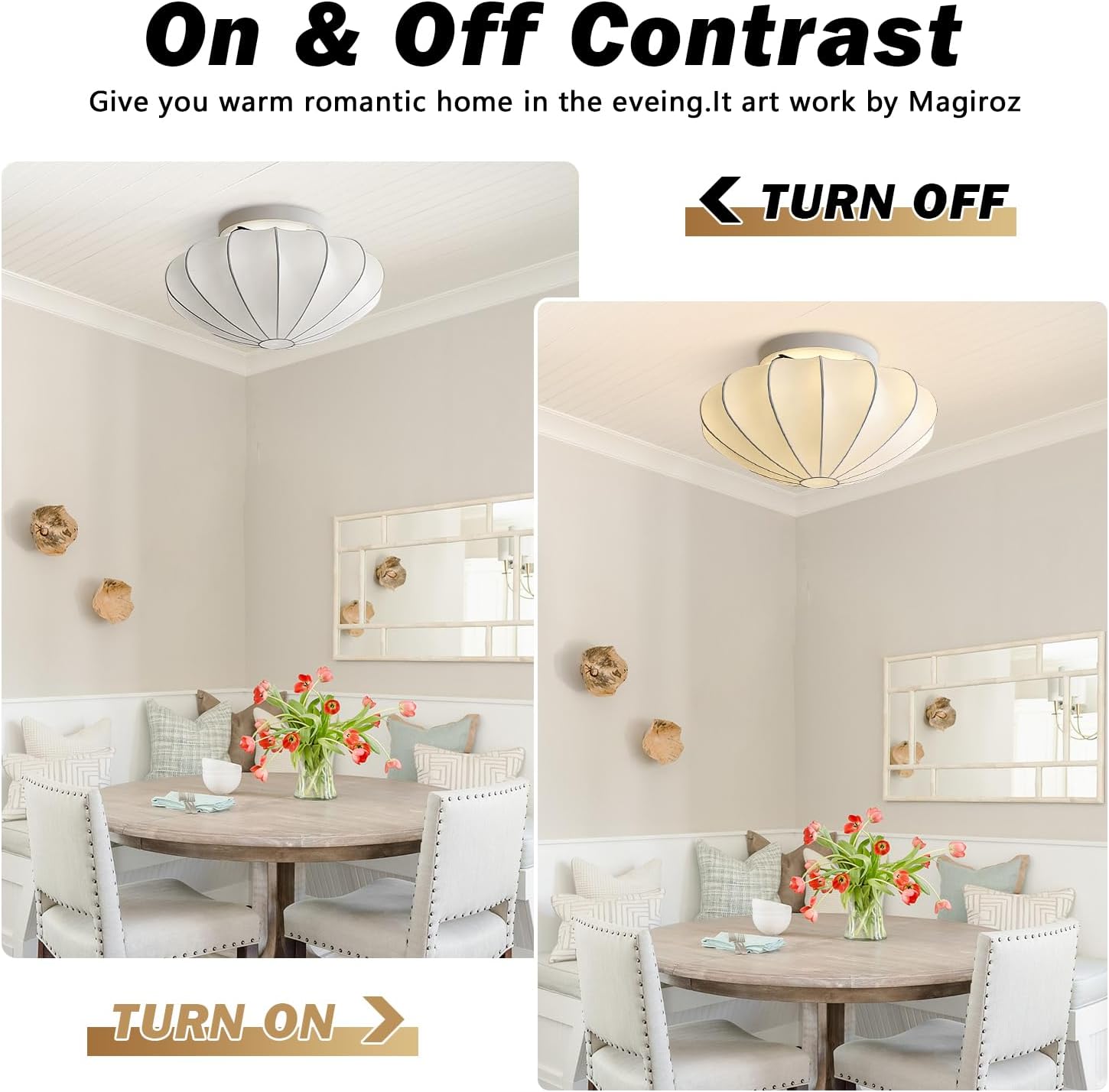 Mid Century Modern Semi Flush Mount Ceiling Light Vintage Fabric Shade Ceiling Light Fixtures 16 Inch Close to Ceiling Light Hallway Entry Lighting for Porch Corridor Kitchen Bedroom MCL21-40