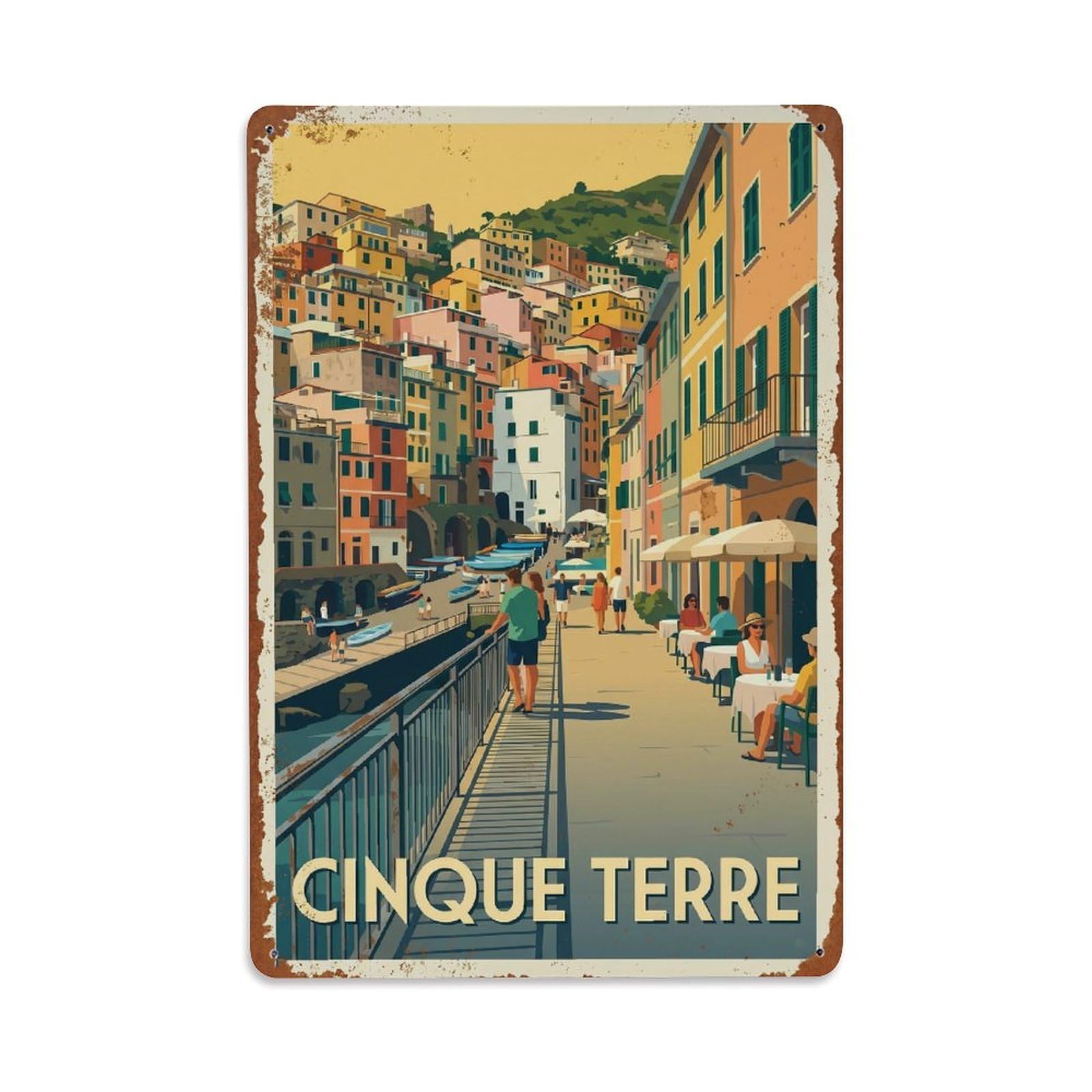 Huiyhb 8X12inch(20X30cm) Vintage Travel Cinque Terre Italy Promenade Metal Tin Sign